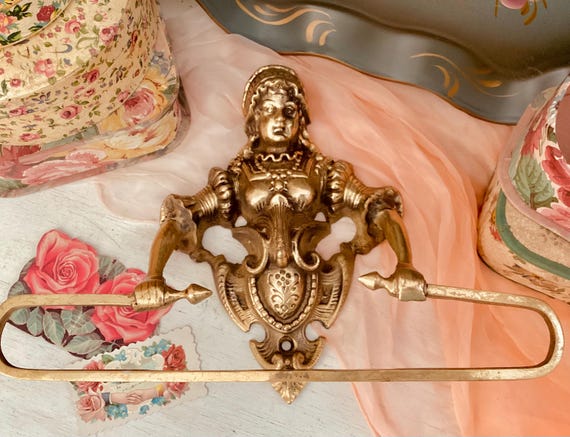 Victorian Brass Lady Towel Holder Woman Holding Bar Linen Rack Etsy