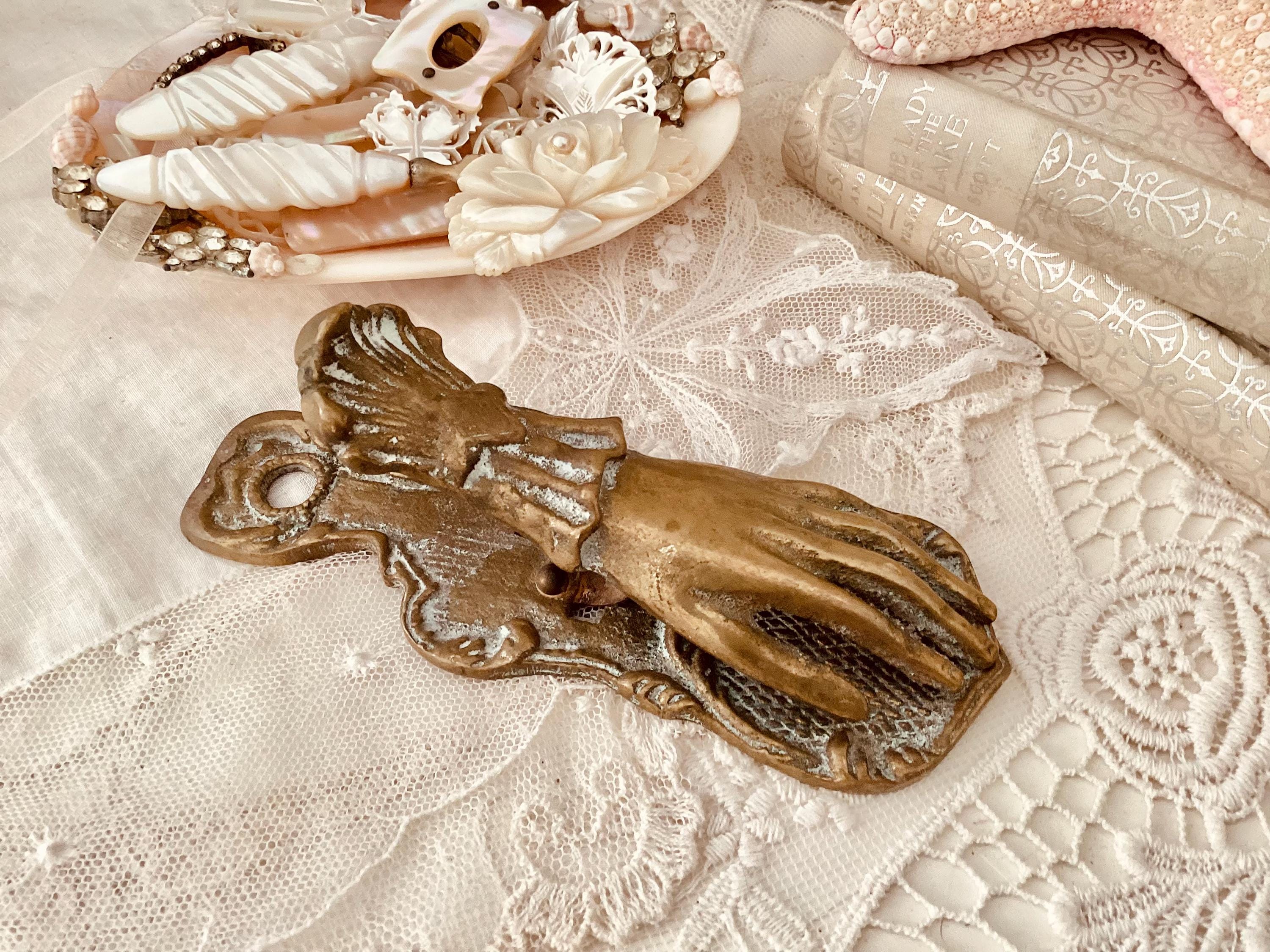 Large Ornate Brass Victorian Hand Clip Note and Receipt Holder