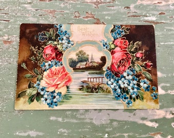 Cartes postales, Éphémères, Forget Me Nots, Roses, Antiquités en relief