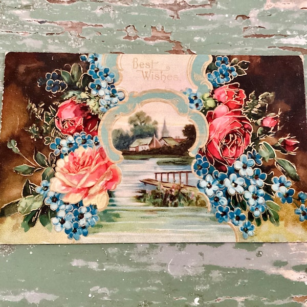 Post Cards, Ephemera, Forget Me Nots, Roses, Embossed Antique