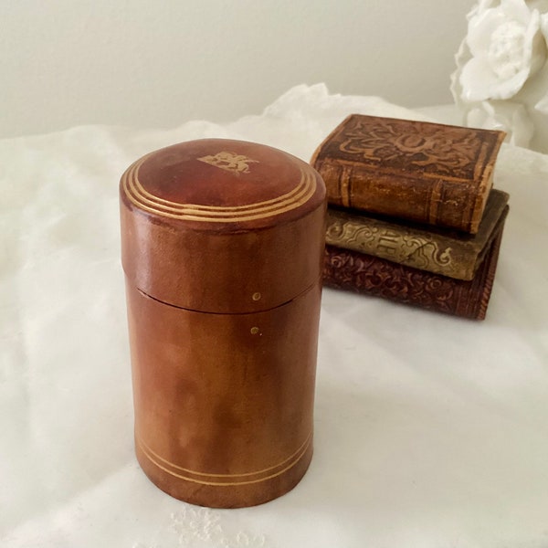 Antique Brown Leather Cylindrical Matchbox, Italy