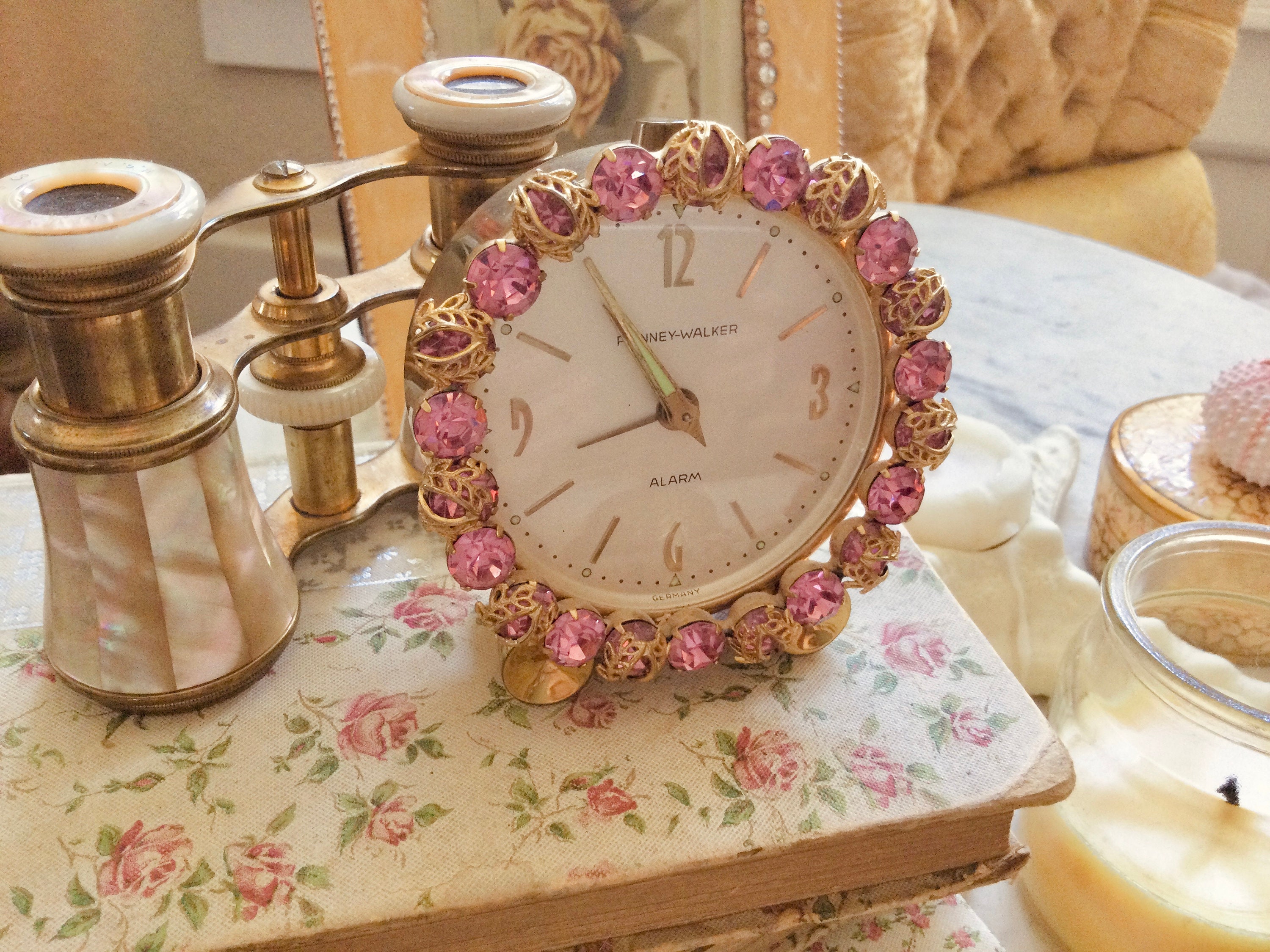Pink Rhinestone Clock - Vintage Phinney Walker Alarm Clock Working