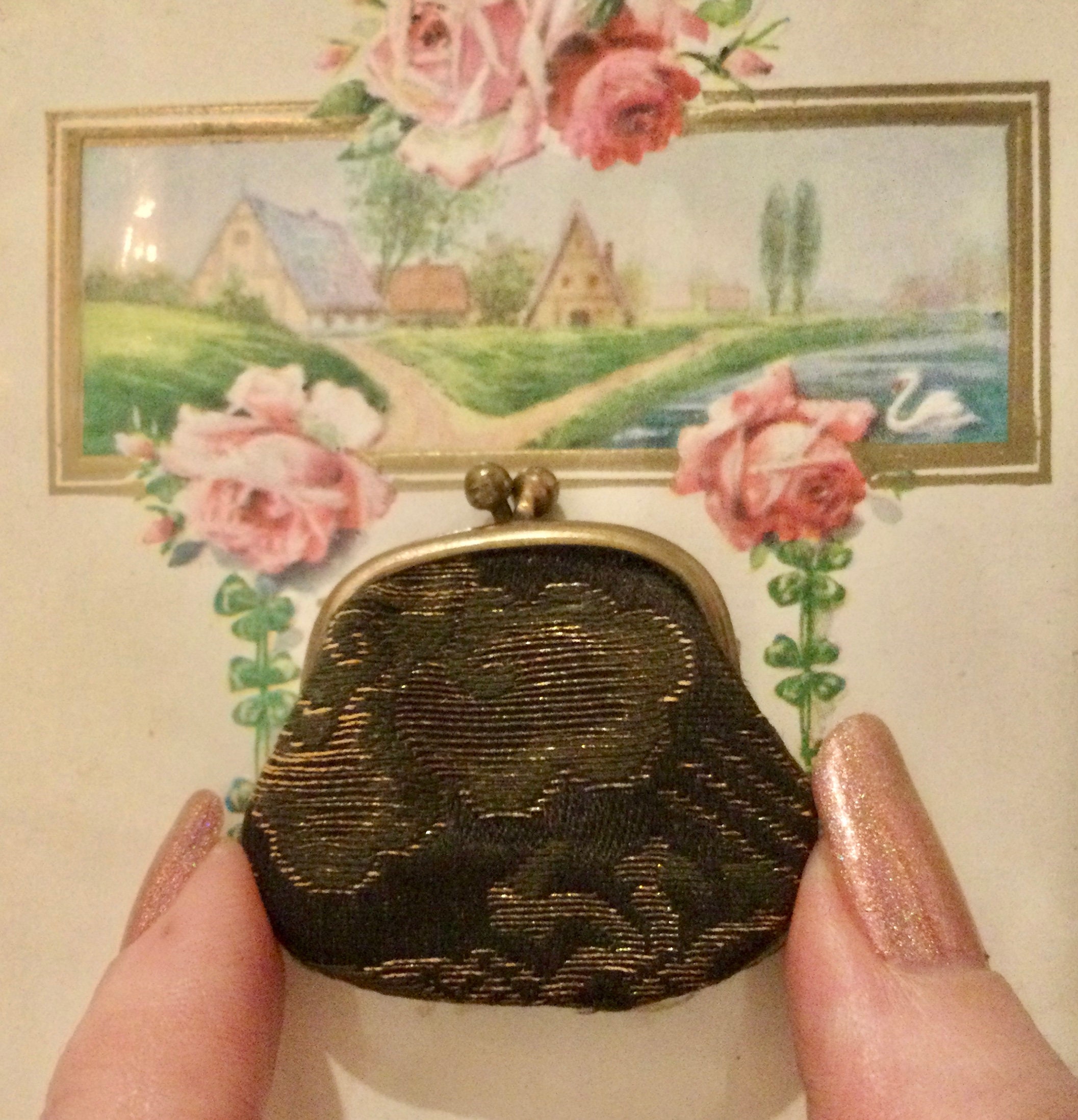 Vintage Coin Purse Brown Leather Tiny Kiss Lock Coin Purse 2