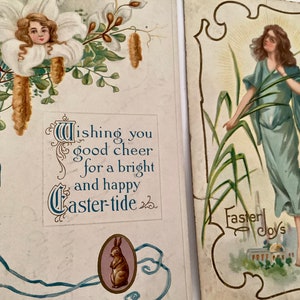 2 cartes postales, éphémères anciennes, Pâques avec un ange, floral en relief
