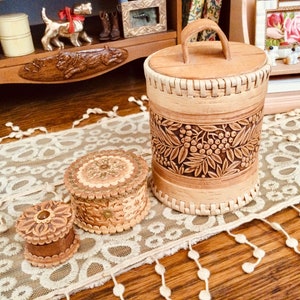 Kleine Deckeldose, Geschnitzte Kork Rund Holz Handarbeit, Herbstblätter