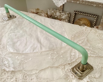 Jadeite Green Vintage Glass Bathroom Towel Bar 1930s Bathroom Kitchen With Chrome Brackets Etsy