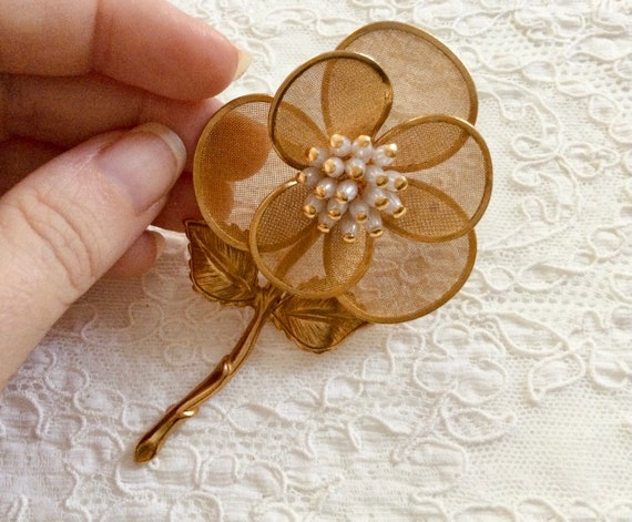 Mymillienroses Large Rose/Floral Gold Brooch Pin
