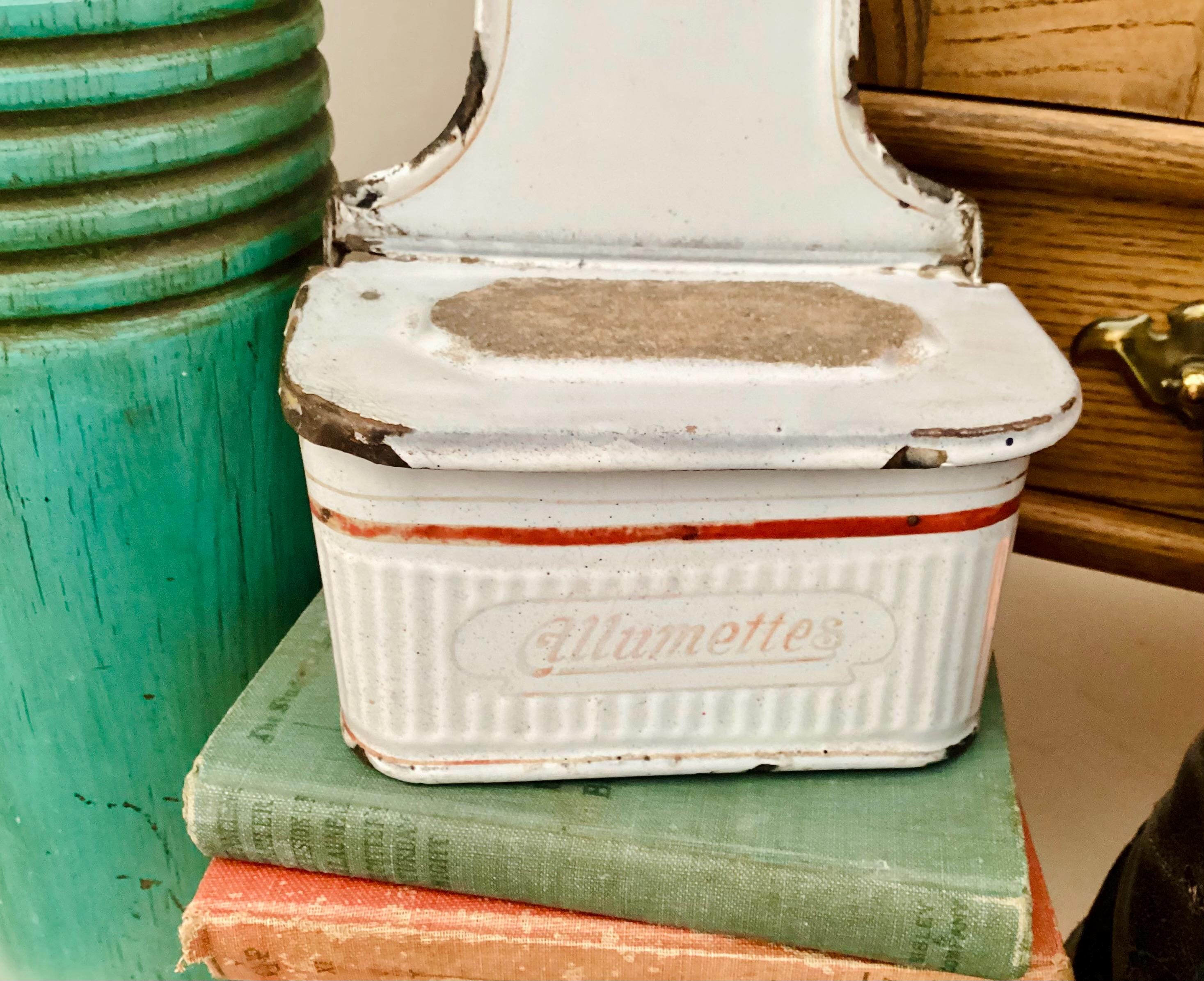 Red Depose French Wall Match Holder - Antique Pressed Tin Safe