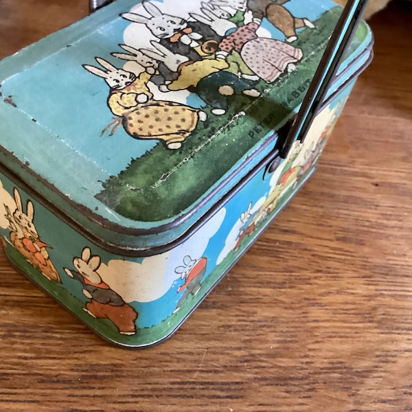 Antique Peter Rabbit Tin Basket - Tin Deco Box