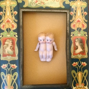 Antique German Twins Baby Doll Miniature Hertwig 1920’s Tiny
