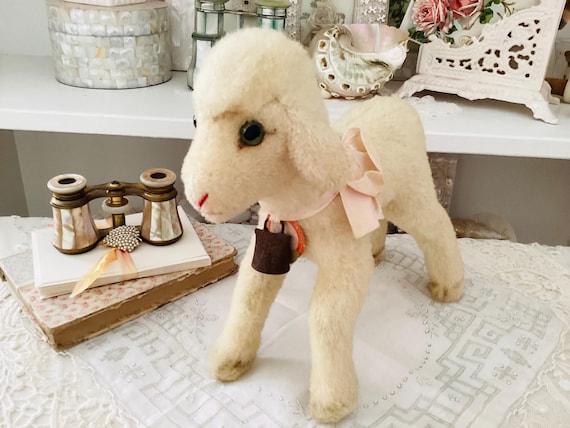 Vintage Mohair Steiff Lamby Lamb Stuffed Animal With Tag, Ribbon