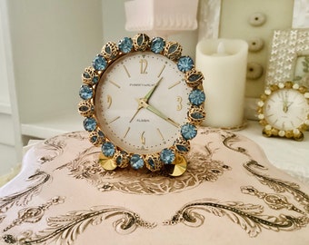 Working Blue Rhinestone Clock - Vintage Phinney Walker Alarm Clock