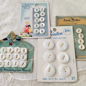 Set van 4 knopen op originele kaarten, Lady Washington, Just Brite, parelmoer