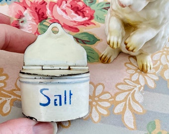 Antique German Miniature Tin Salt Wall Box Tiny