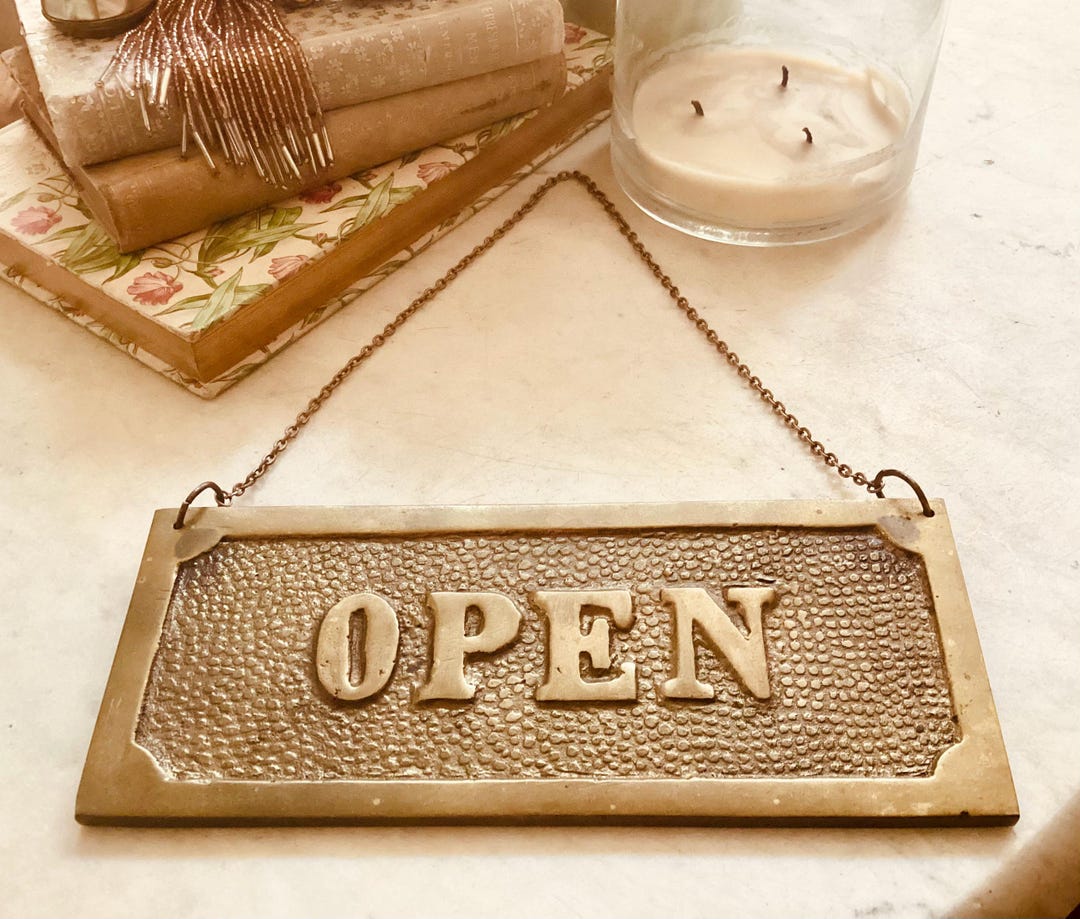 Large Store Sign Vintage Solid Brass Open Closed on Chain - Etsy