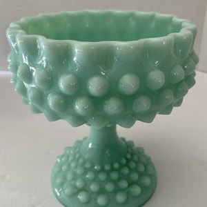 Fenton Aqua Blue Hobnail Milk Glass Candy Dish, Turquoise