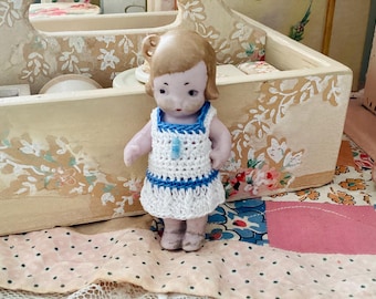 Rare Antique German Bisque Doll Miniature Hertwig 1920's With