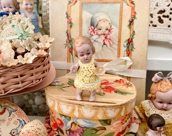Antique German Girl Baby Doll Miniature Hertwig 1920's Tiny Bisque