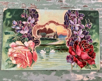 Post Cards, Ephemera, Forget Me Nots, Roses, Embossed Antique