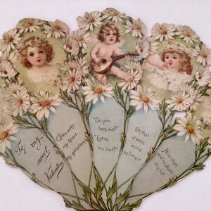 Splendido ventaglio fustellato di San Valentino vintage in rilievo vittoriano, Ephemera, biglietto di San Valentino
