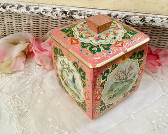 Best Antique Tin, The Metal Box Company Mansfield England Vintage Pink Cherry Blossoms