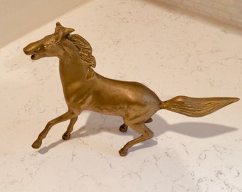 Vintage Solid Brass Galloping Horse Figurine Large