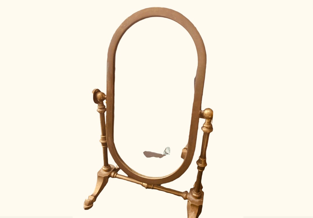 Brass Mirror Standing Vintage Antique Vanity Table Top Jewelry Counter