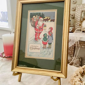 Cartolina con cornice vintage, un Natale gioioso, cornice in legno dorato, 6 x 9