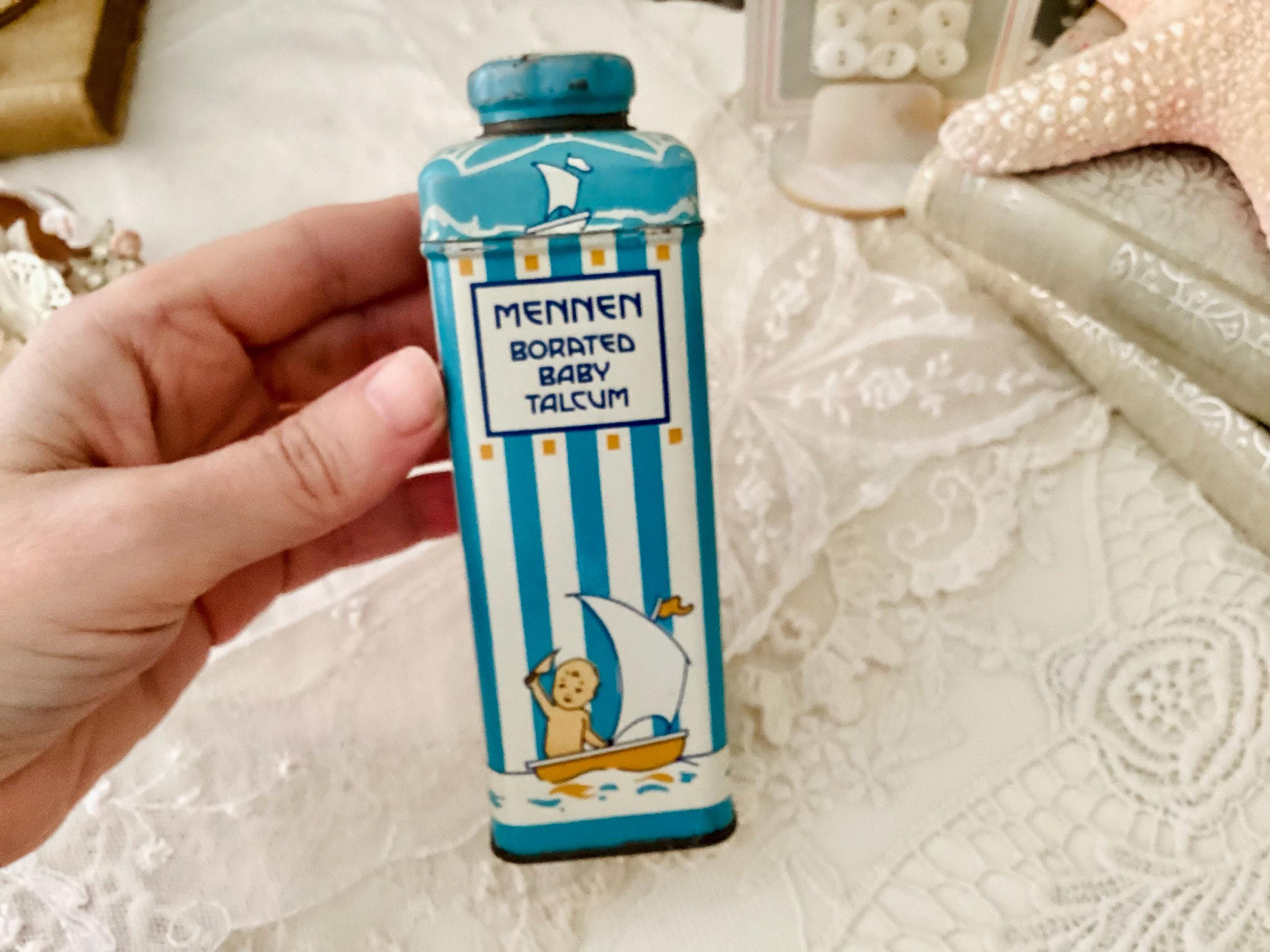 ベビーパウダー缶 メンネン レア mennen 大小 アメリカ ストライプ 水色 Mennen Baby Powder - Etsy Hong Kong