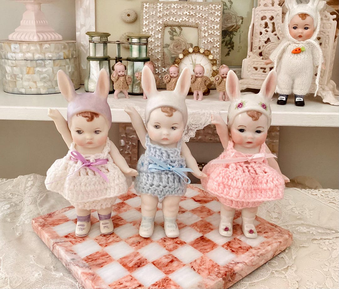 6” Antique German Heubach Repro Doll Miniature Hertwig Girl With Bunny ...