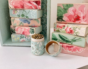 Matches in Cylindrical Box, Full, Decorated in Antique Wallpaper