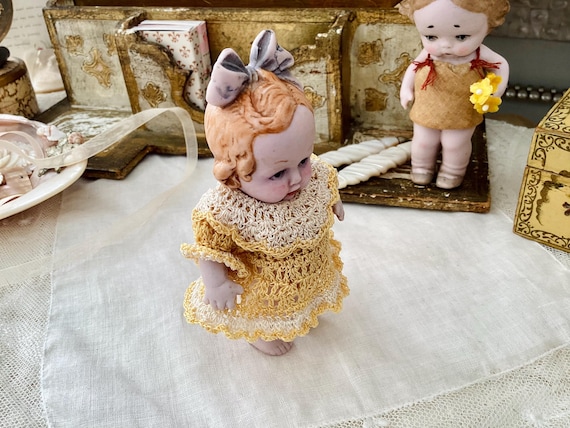 Antique German Toddler Girl Doll Miniature Hertwig 1920's Tiny