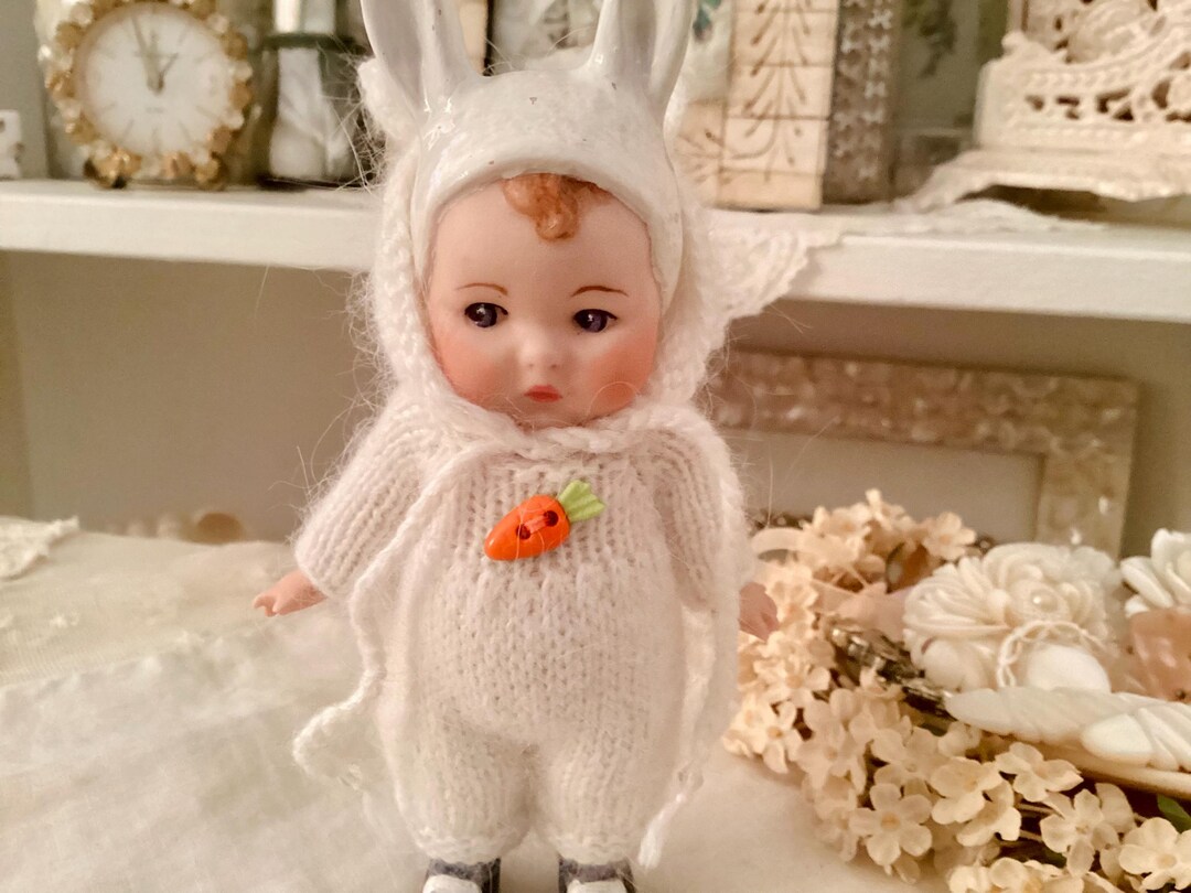 6” Antique German Repro Doll Miniature Hertwig Girl With Bunny Costume ...