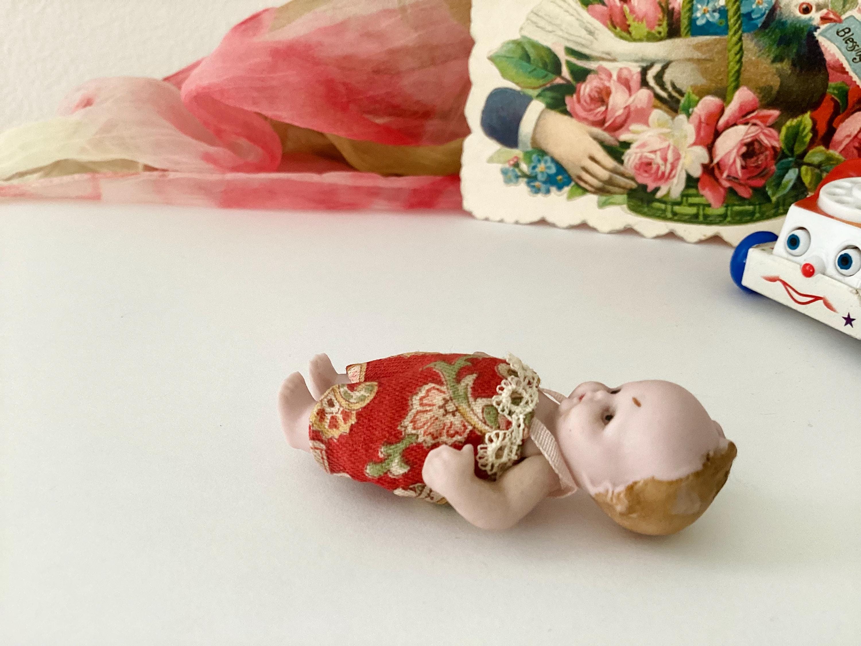 Antique German Boy Baby Doll Miniature Hertwig 1920's Tiny Bisque
