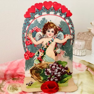 Tarjeta de felicitación con rosas, diseño antiguo en relieve, para San Valentín, pop-up 3D troquelado, años 30
