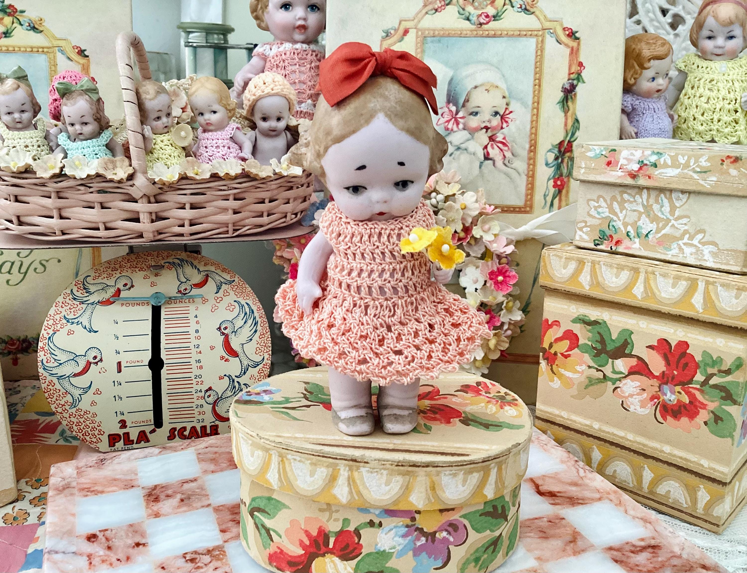 Antique German Girl Baby Doll Miniature Hertwig 1920's Tiny Bisque