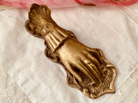 Large Ornate Brass Victorian Hand Clip Note and Receipt Holder