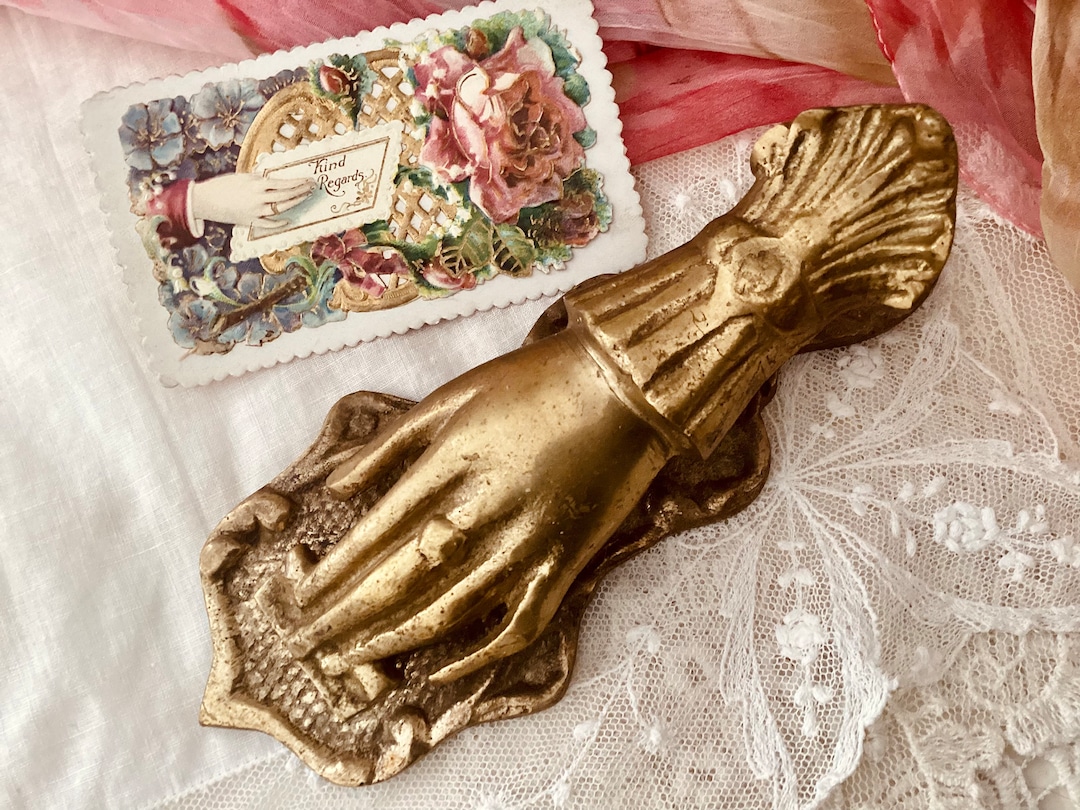 Large Ornate Brass Victorian Hand Clip Note and Receipt
