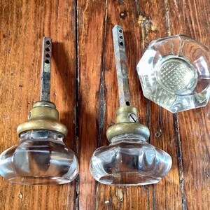 Antique Brass And Crystal Glass Door Knobs Set, Parts