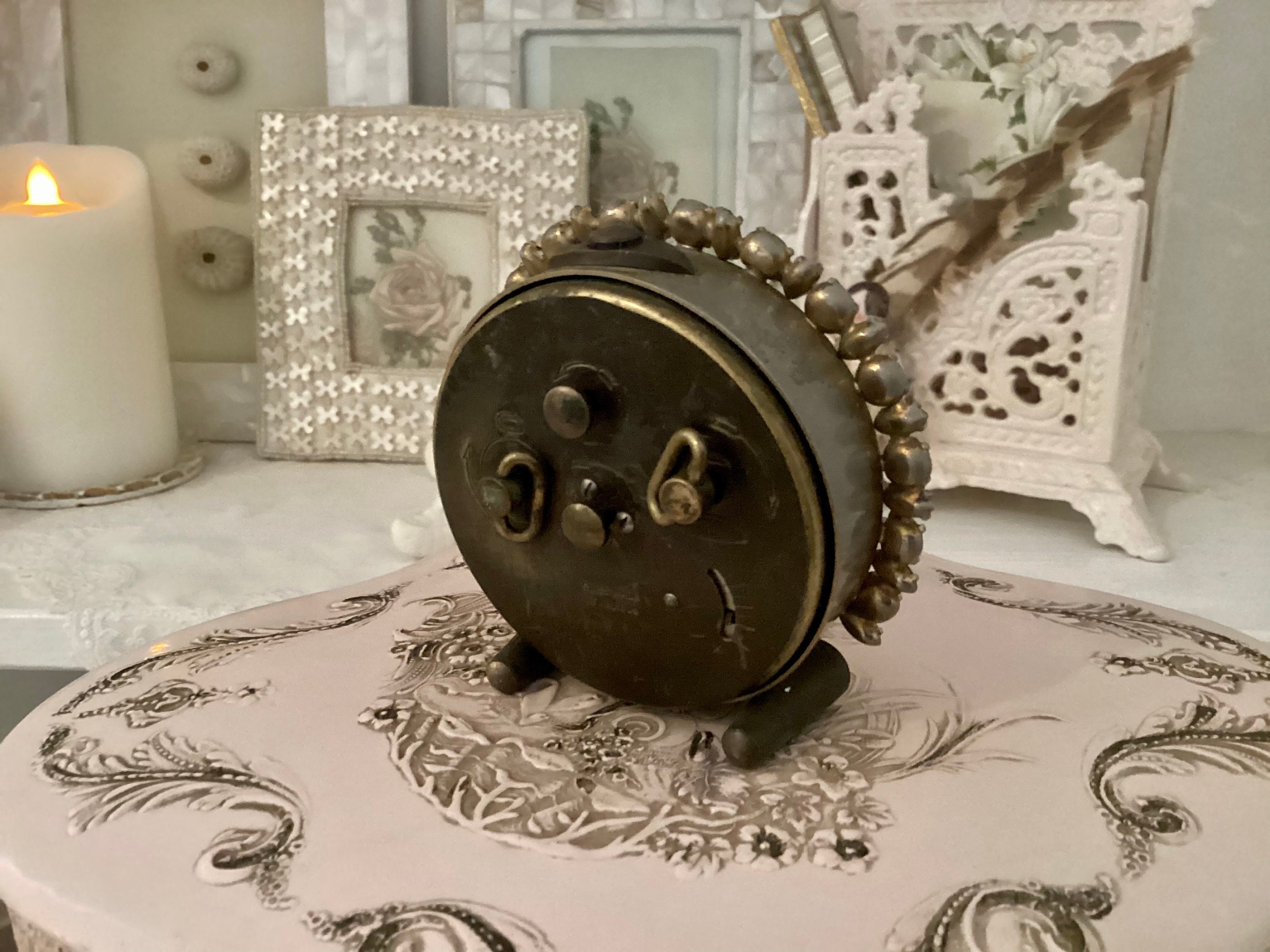 Working Semca Seven Jewels Alarm Clock With Aqua Blue Rhinestones