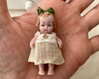 Antique German Girl Baby Doll Miniature Hertwig 1920’s Tiny Bisque