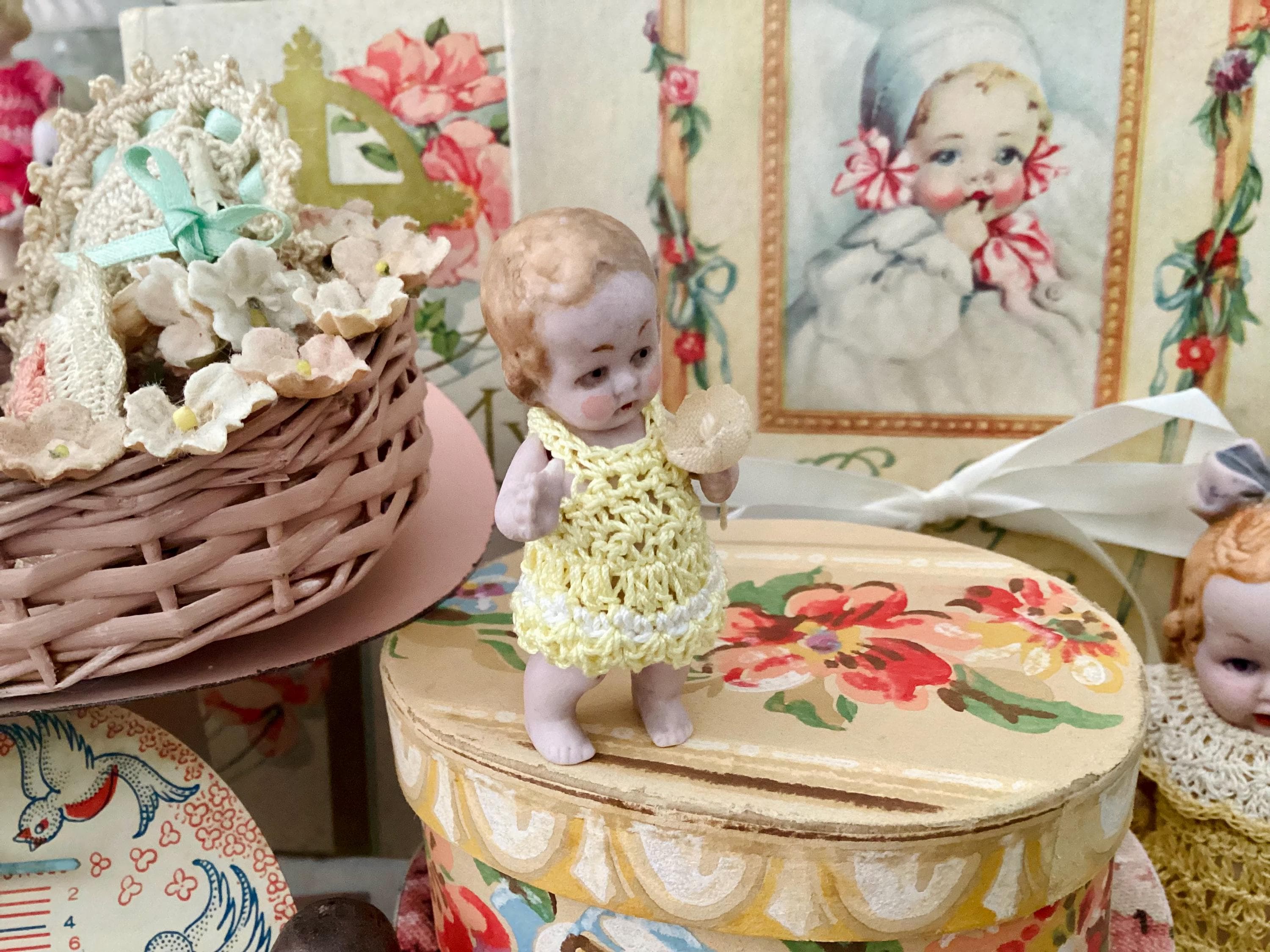 Antique German Girl Baby Doll Miniature Hertwig 1920's Tiny Bisque