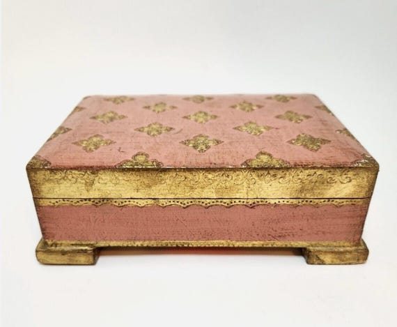 Reuge Music Box 1960's Pink Italian Florentine Jewelry Box Vintage