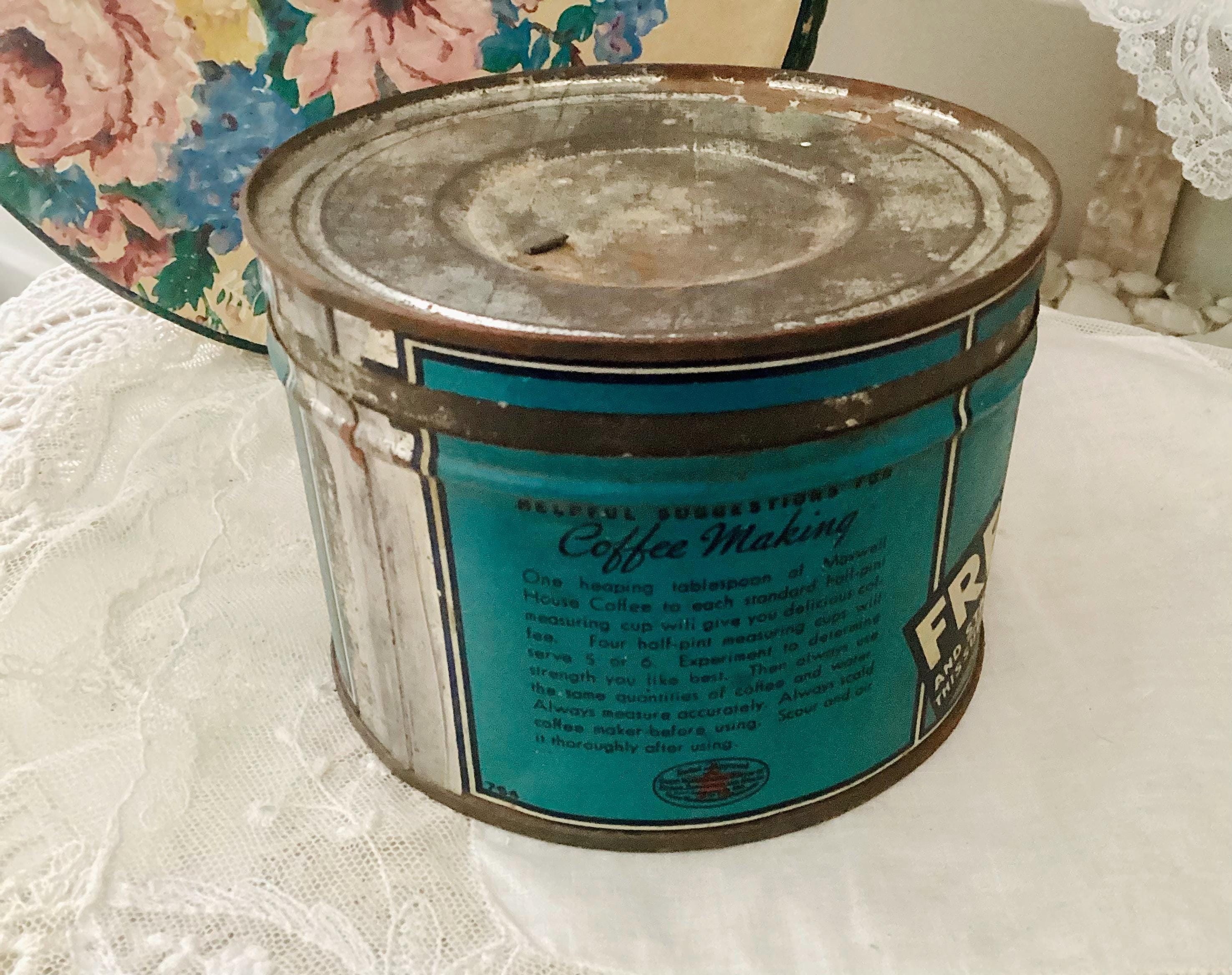 Maxwell House Coffee Antique Tin, Retro Kitchen Decor, Teal and
