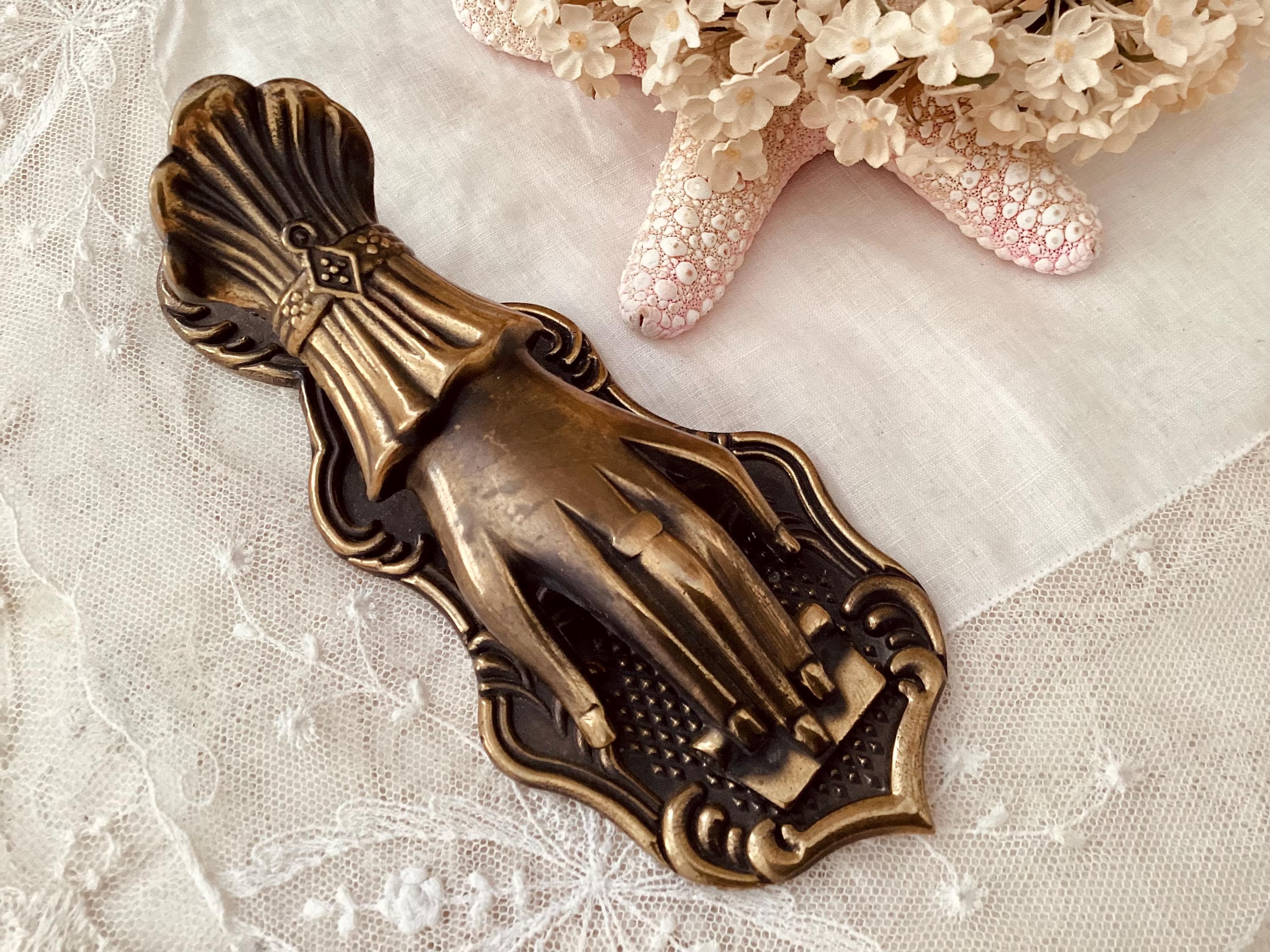 Large Ornate Brass Victorian Hand Clip Note and Receipt Holder 7