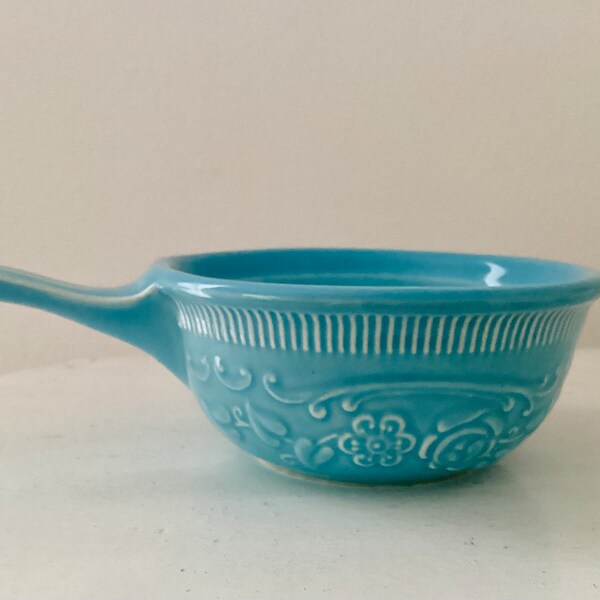 1 Vintage Ovenserve Handled Cobbler Dessert Aqua Blue Custard Cup Ramekin Vintage Homer Laughlin,