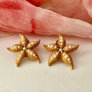 Starfish Vintage Gold Tone and Faux Pearl Clip-on Earrings