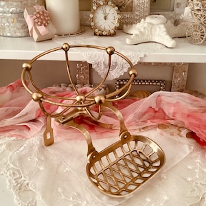 Brass Antique Bathroom Toothbrush Sponge and Soap Holder, Wall or Tub Mount, Clawfoot Tub