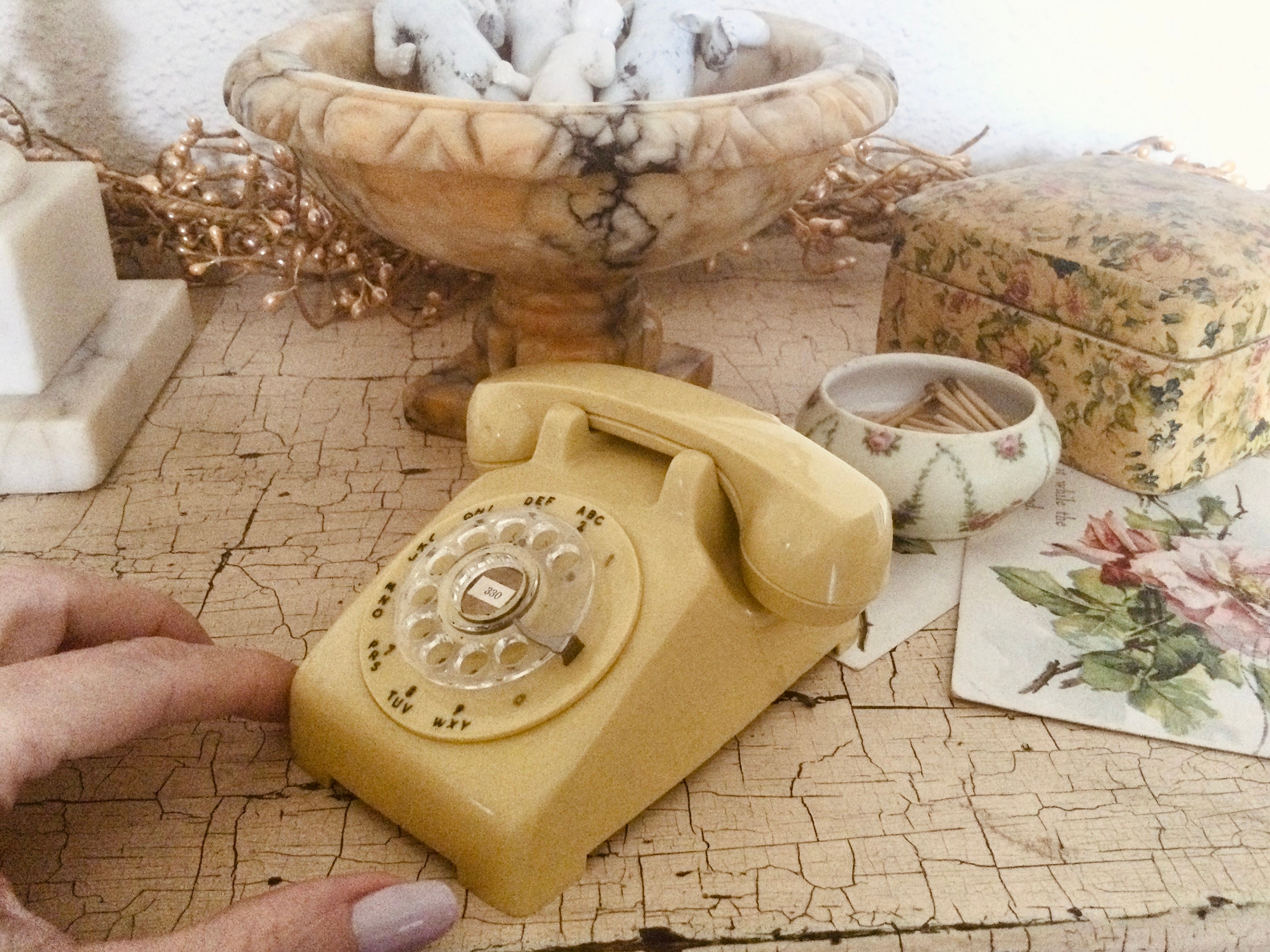 Vintage Phone 1960s Miniature Yellow Telephone Music Box, Retro