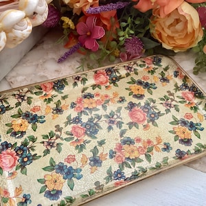 Paper Mache Drink Snack Tray, Roses, Alcohol proof, Colorful Floral